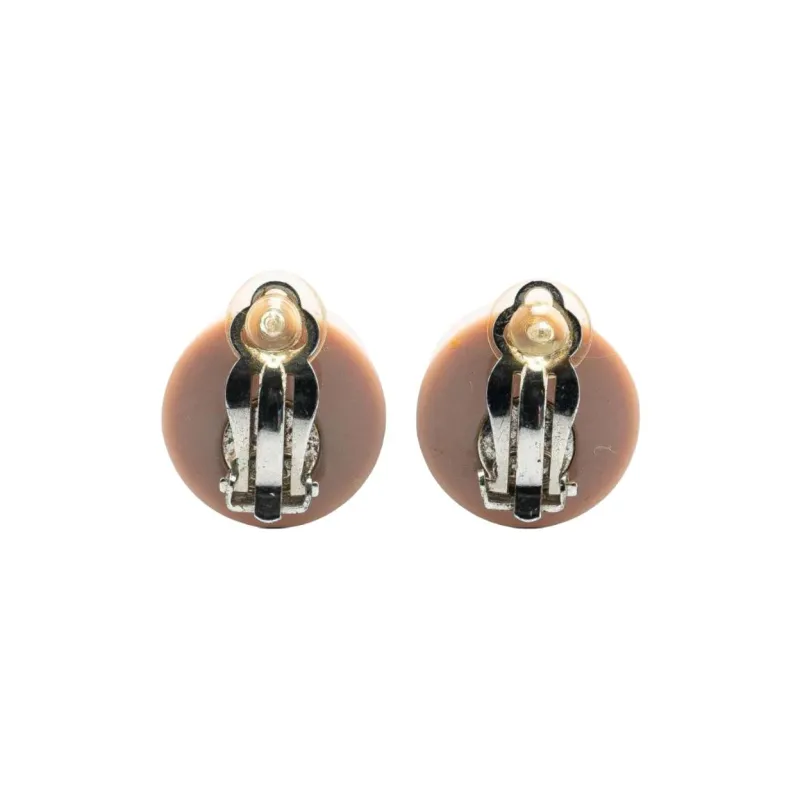 CHANEL 2000 2010 Resin And Silver Cc Rhinestone Clip On Earrings Costume Earrings-1