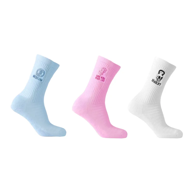 GYMSHARK Mid Calf Socks Unisex 3 Pack White Blue Pink-1