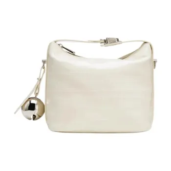 JOSINY PU With Cow Leather Shoulder Bag, Crossbody Bag, Handbag Medium Size Women's Ecru/Black/Silver