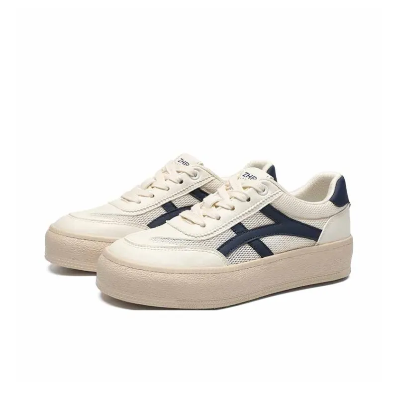 ZHR Low Top Skateboard Shoes Women's Beige Blue-1