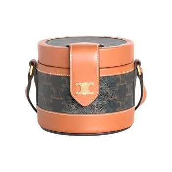 CELINE Cow Leather Lunch Box Bag Crossbody Bag Shoulder Bag Small Size Women's Tawny