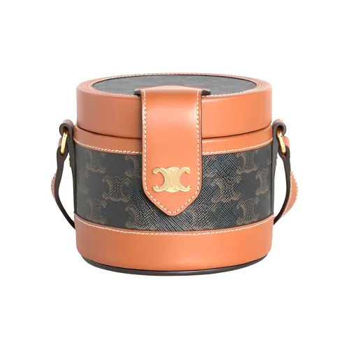 CELINE Cow Leather Lunch Box Bag Crossbody Bag Shoulder Bag Small Size Women's Tawny