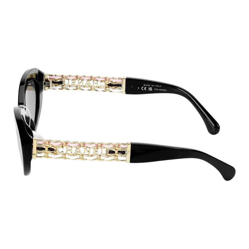 CHANEL Acetate Metal Leather Butterfly Sunglasses Women's Black-2