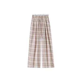 ABCMININ Casual Pants Women's Pink Plaid