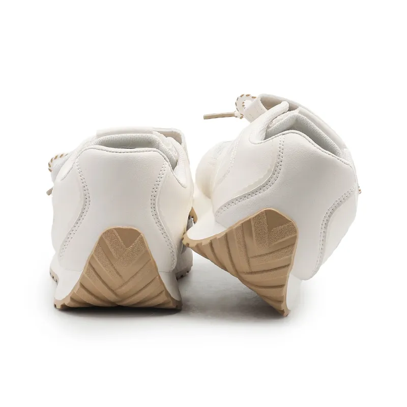 DEERWAY Height Increasing Abrasion Resistant Lightweight Slip Resistant Low Top Casual Shoes Women's Beige-4