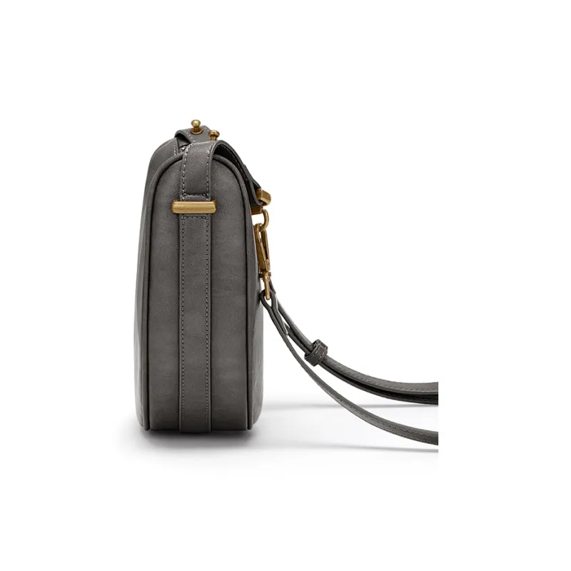 CNOLES Cow Leather Shoulder Bag Women's Dark Brown/Dark Gray-8