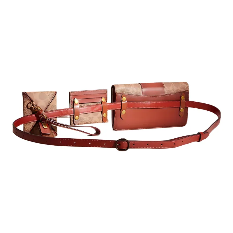 COACH Coated Canvas With Calfskin 3 in 1 Wallet Fanny Pack Trumpets Women's Tan & Rusty-1