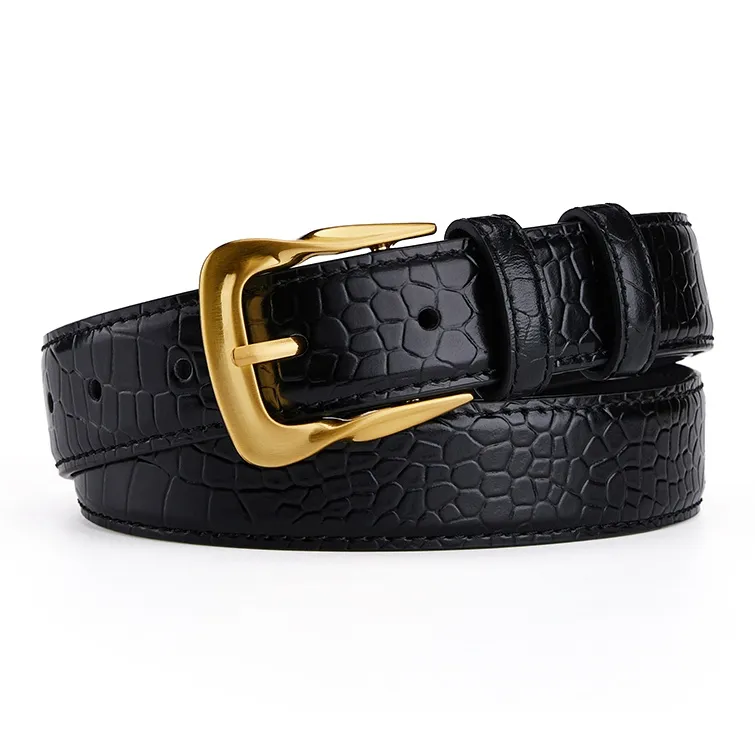 Jeccieziio Top Grain Cow Leather Belts Women's Gold Width 2.8CM-0