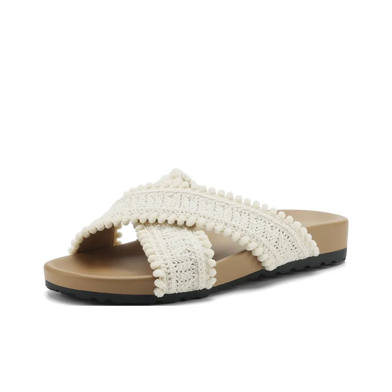 FIVE PLUS Rubber Sole Woven Slip Resistant Abrasion Resistant Slide Slippers Women's-1