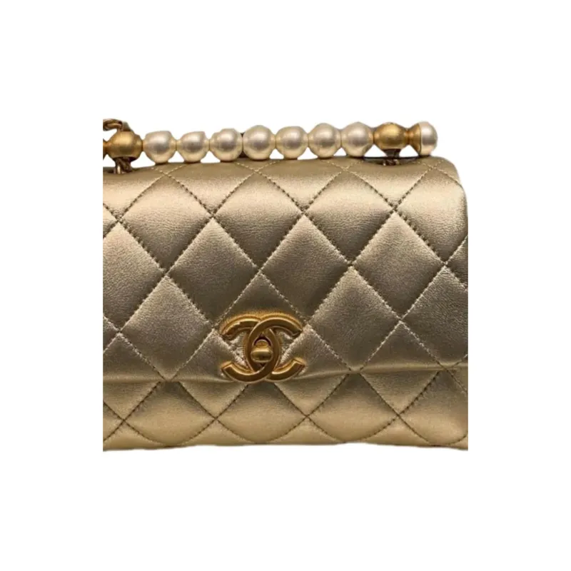 CHANEL Lambskin Handbag, Shoulder Bag, Crossbody Bag Mini Women's Gold-1