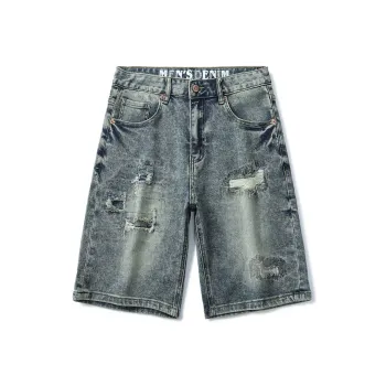 SANTASTIC Denim Shorts Men Snowflake Blue