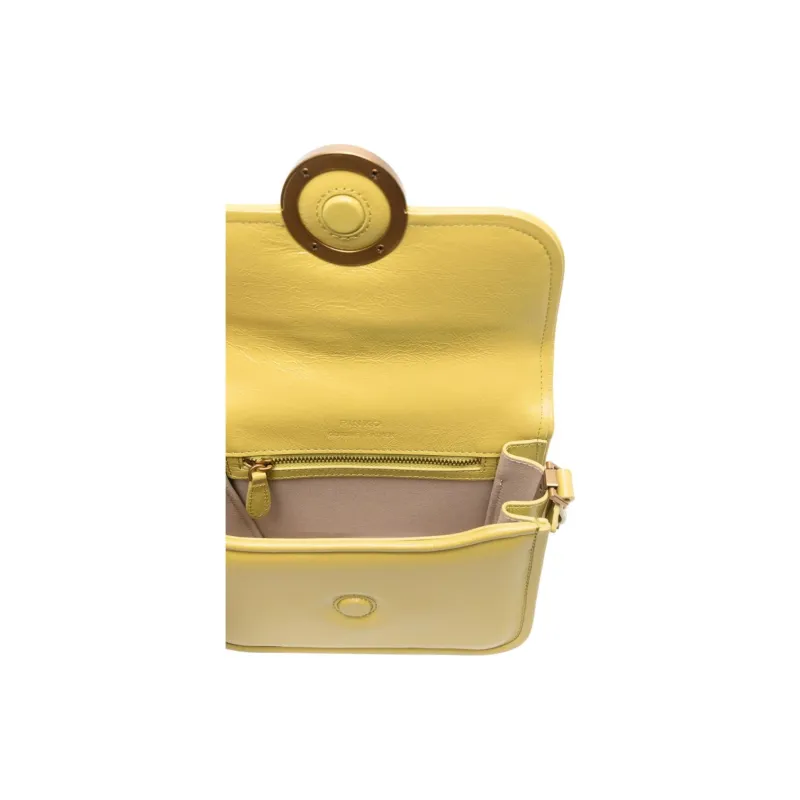 PINKO LOVE Series Calfskin Crossbody Bag, Shoulder Bag Women's Yellow-3