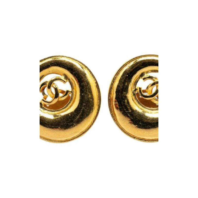 CHANEL 1993 Plated Cc Round Clip On Earrings Costume Earrings-2