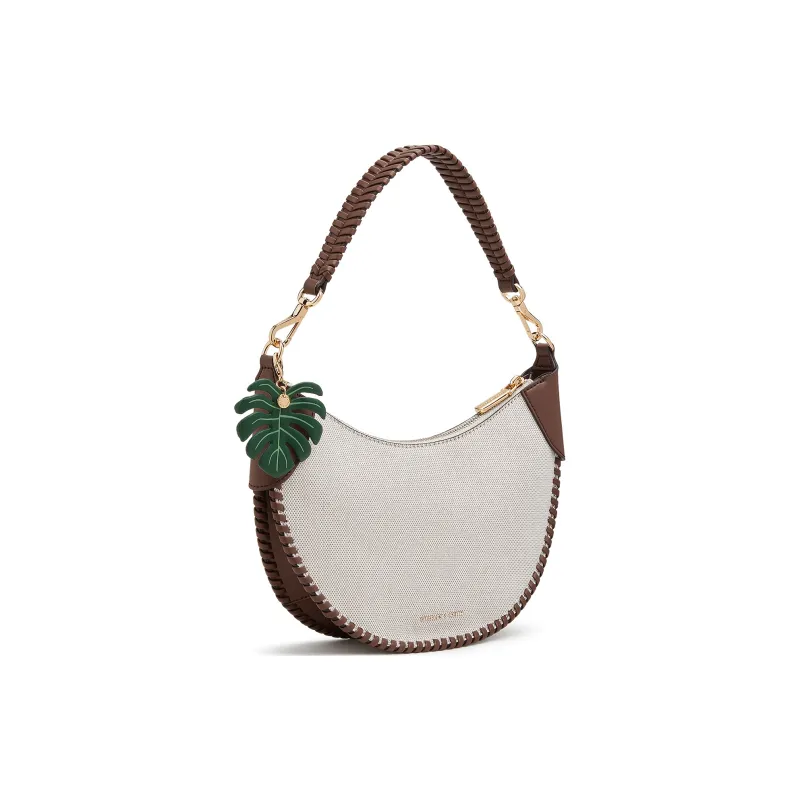 CHARLES&KEITH Canvas With Fabric One Shoulder Bag Medium Size Women's Taupe Canvas Beige & Taupe-1