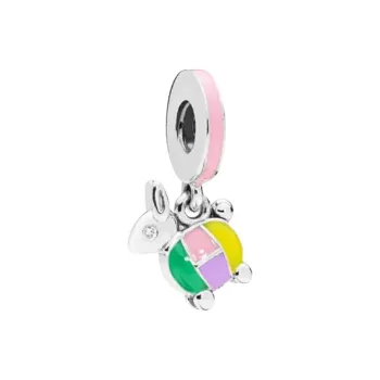 Pandora 925 Silver Square Zirconia Enamel Pendants Women's Multicolor