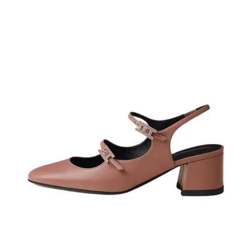 HERMES Jackie Chunky Heel High Heels 5cm Women's Light Pink