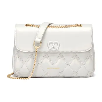 CNOLES Cow Leather Crossbody Bag Shoulder Bag Large Size Women's Glaze White