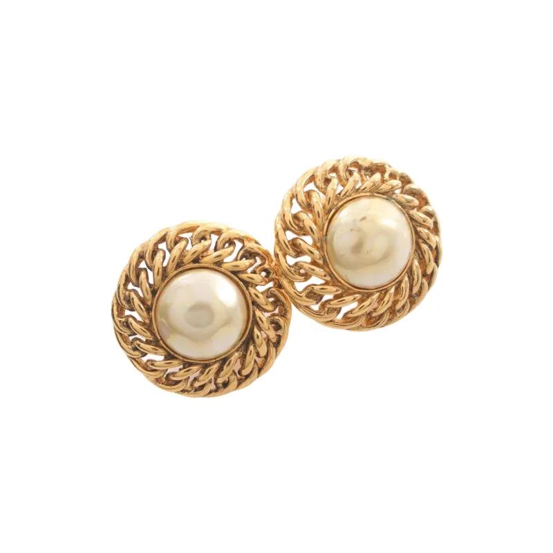 CHANEL Gold Plated Clip On Earrings Unisex Gold-1