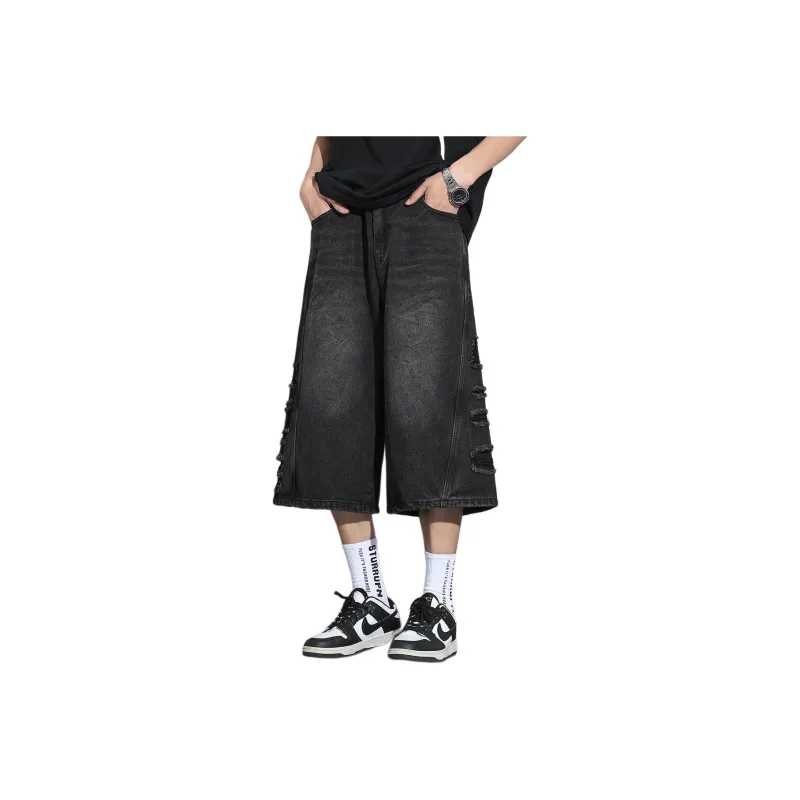 LISENPOK Denim Shorts Unisex Black Gray Color-0
