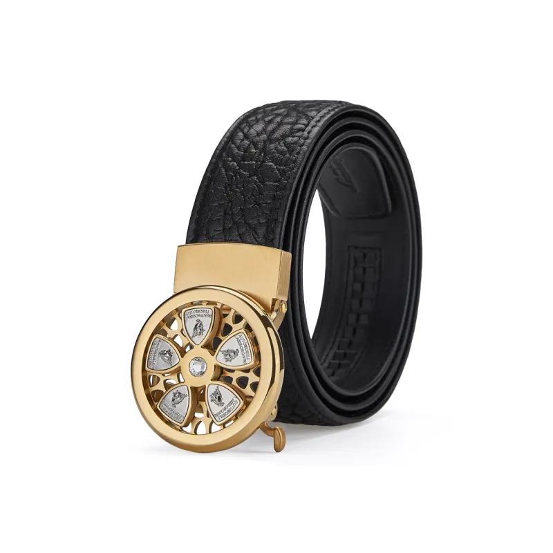 Automobili Lamborghini Top Grain Cow Leather Belt, Elegance Emotional Intelligence Belt Men's Width 3.45CM Gift Box Set-6