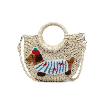 Meow In The Grass Straw Woven Shoulder Bag, Crossbody Bag, Handbag Women's Ecru/Khaki