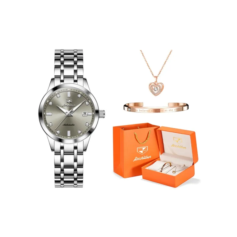 Jin Shi Dun Mechanical Movement Stainless Steel Watchband Watch Women's Watch White Dial-17