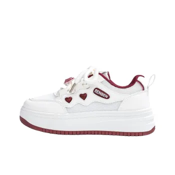 RENBEN Lightweight And Breathable Low Top Skateboard Shoes Women's White Red