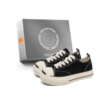 HACKBUTEER Low Top Skateboard Shoes Men's Black Box Included