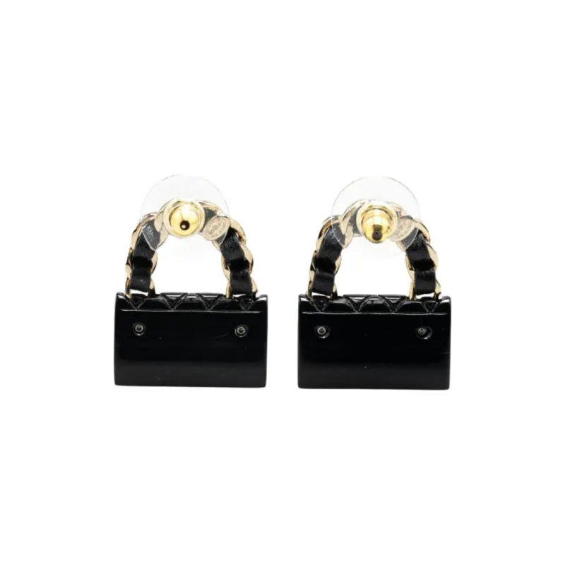 CHANEL Resin, Lambskin, Metal Earrings Women's Black-1