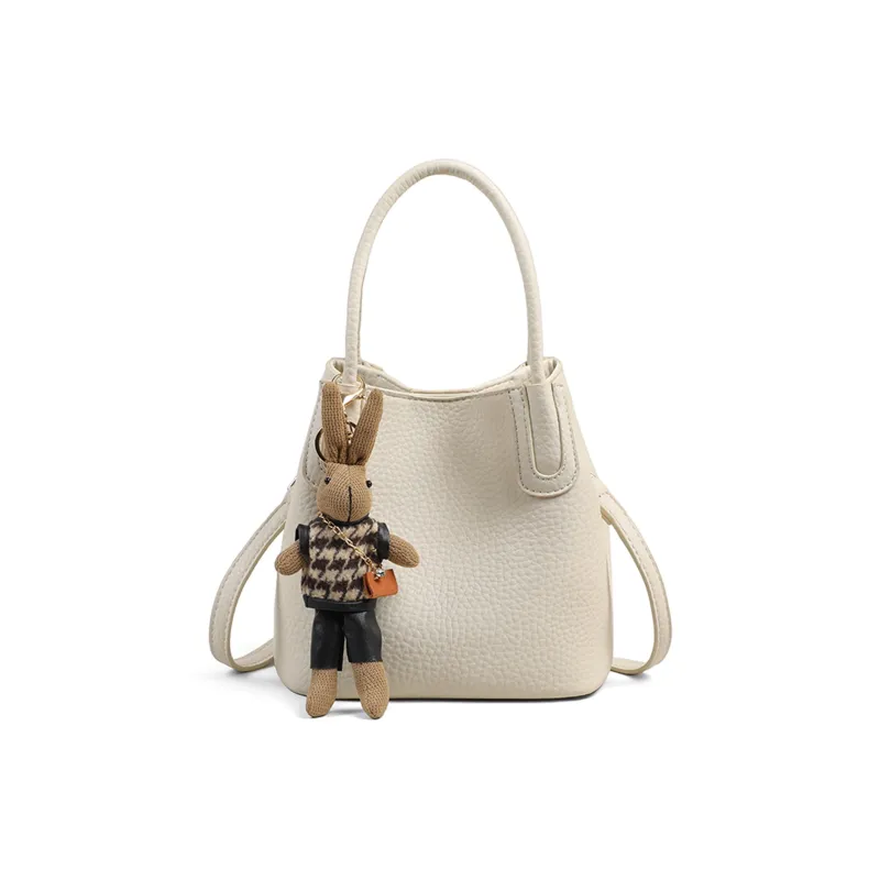 PT'SON Synthetic Leather Bucket Bag, Shoulder Bag, Crossbody Bag, Handbag Regular Women's Ecru-2