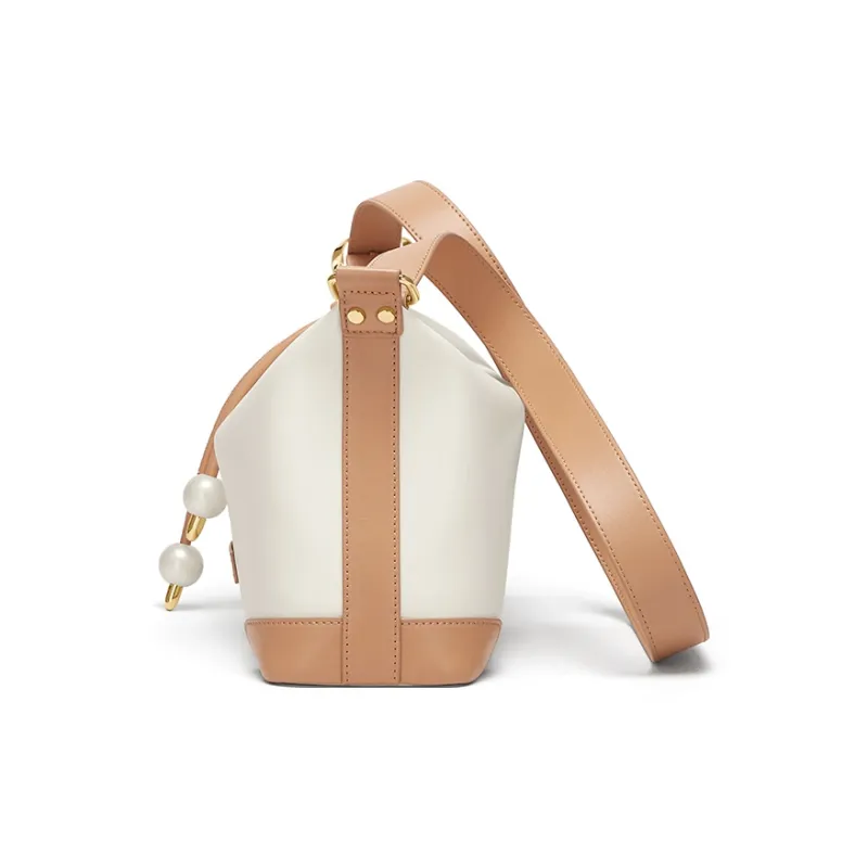 CNOLES Cow Leather Shoulder Bag Women's Apricot Milkshake-2