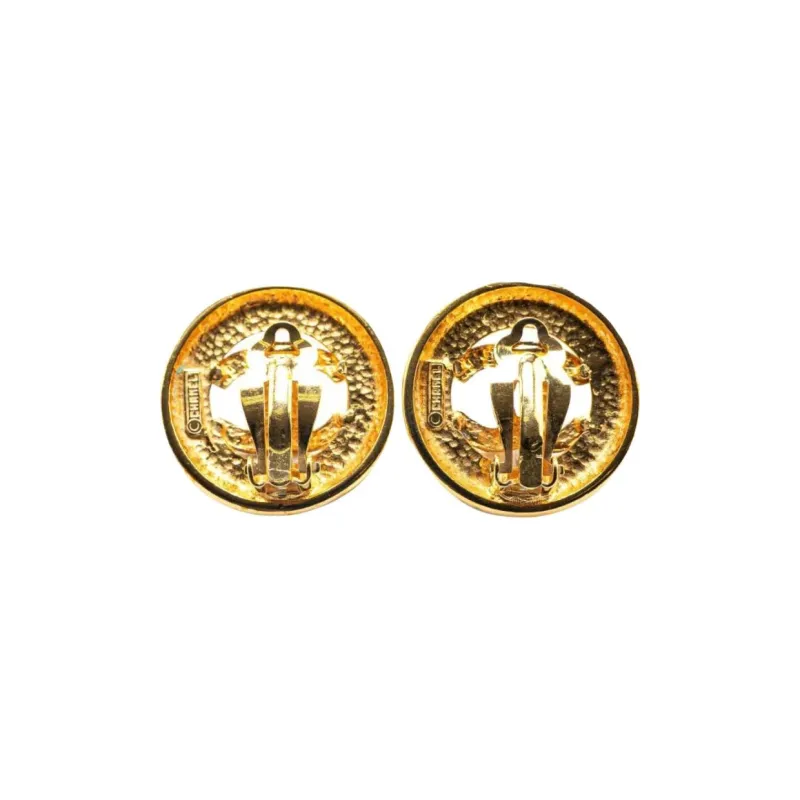 CHANEL 20th Century Plated Cc Round Clip On Earrings Costume Earrings-1