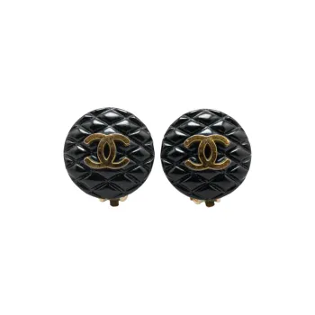 CHANEL Gold Plated Stud Earrings Women's Black