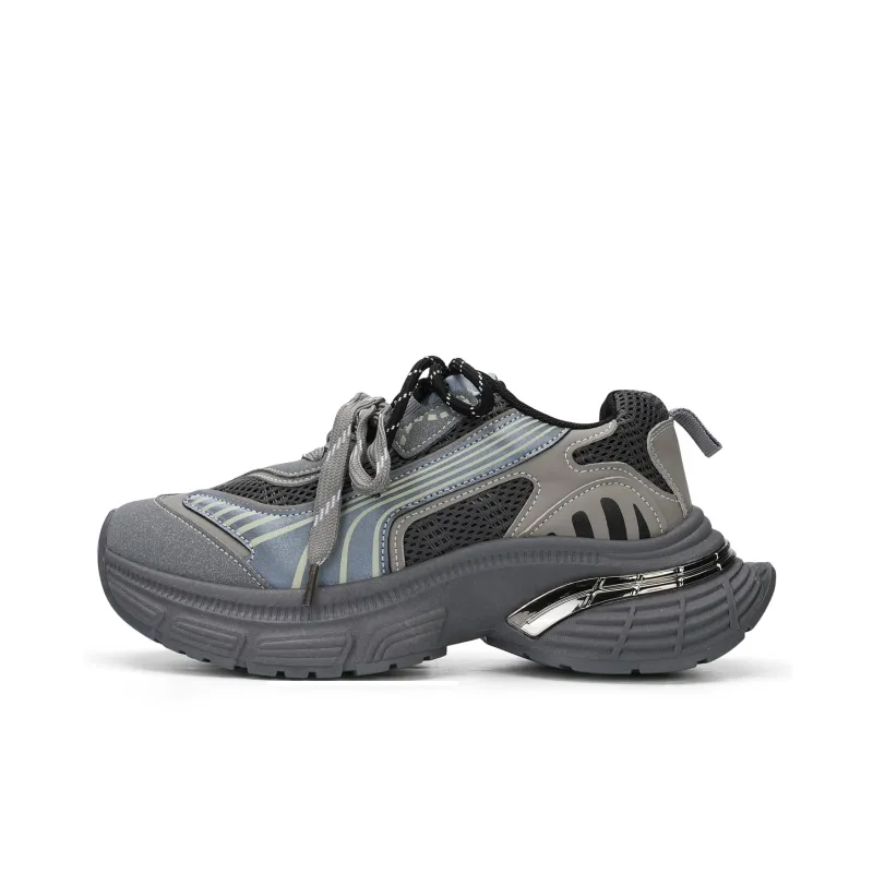 La Chapelle Anti Slip Wear Resistant Low Top Chunky Sneakers Women's Gray-0