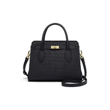 CNOLES Cow Split Leather Kelly Bag Crossbody One Shoulder Handbag Medium Size Women's Black