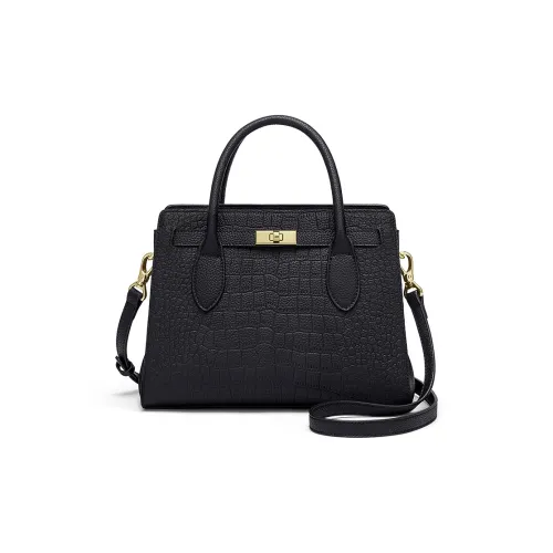 CNOLES Cow Split Leather Kelly Bag Crossbody One Shoulder Handbag Medium Size Women's Black