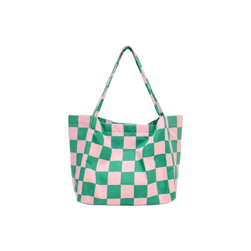 ZARA Cotton Tote Bag, Shopping Bag, Handbag, Shoulder Bag Women's Pink & Green-2