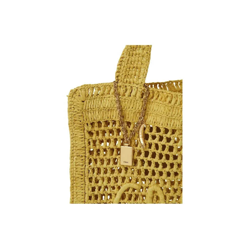 Chloe Raffia Tote Bag, Shopping Bag, Handbag Regular Unisex Lemon Grass-3