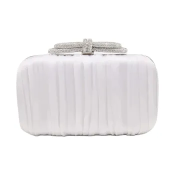 MACH & MACH Double Bow Satin Clutch Shoulder Bag Women's White