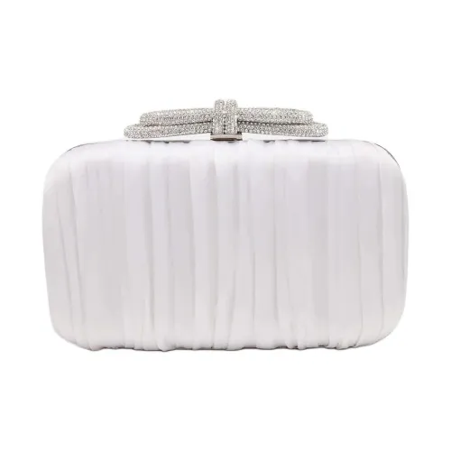 MACH & MACH Double Bow Satin Clutch Shoulder Bag Women's White