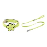 [Bamboo Green]Pixel Floral+Bamboo Green Collar+Bamboo Green Leash