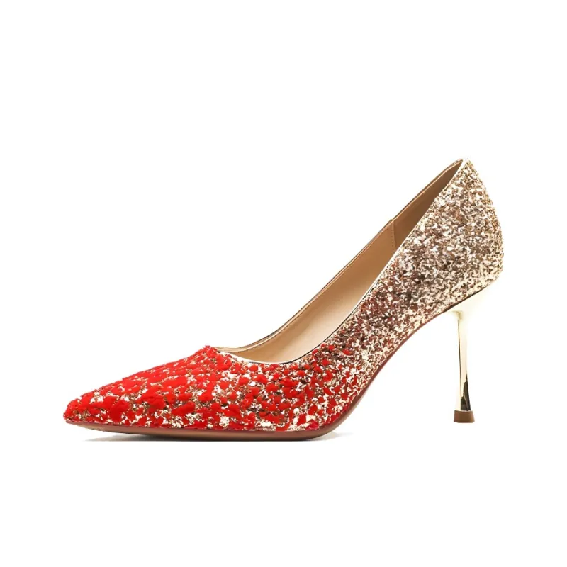 GOSO Slim Heel High Heels 7CM Women's Red Gold-0