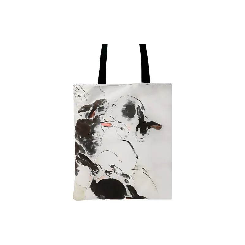 RABBITUU Canvas Bag, Tote Bag, Shoulder Bag Medium Size Unisex White-1