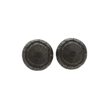 CHANEL Gold Plated Stud Earrings Women's Black