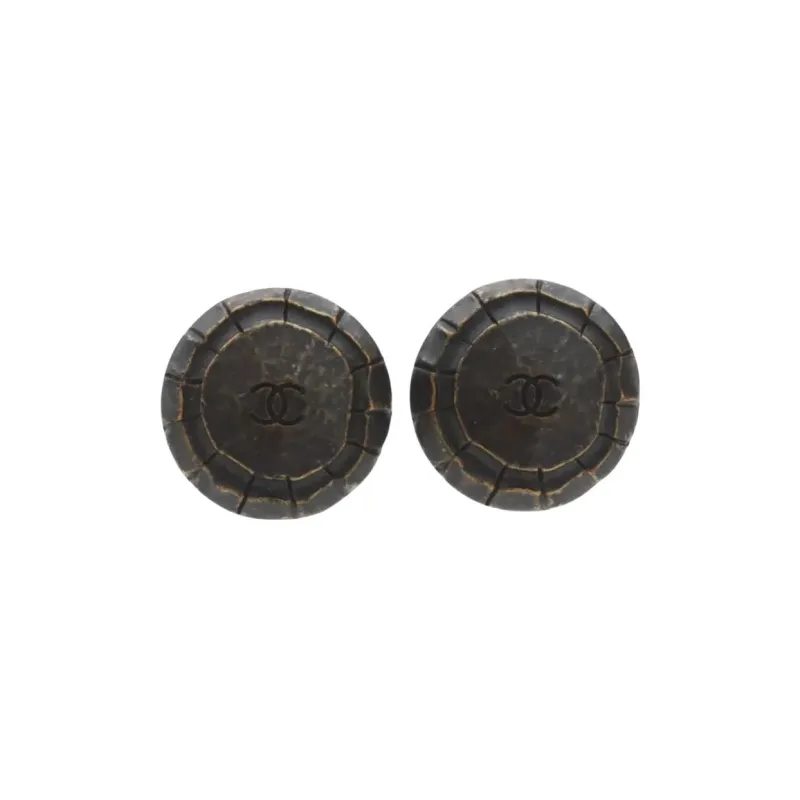 CHANEL Gold Plated Stud Earrings Women's Black-0
