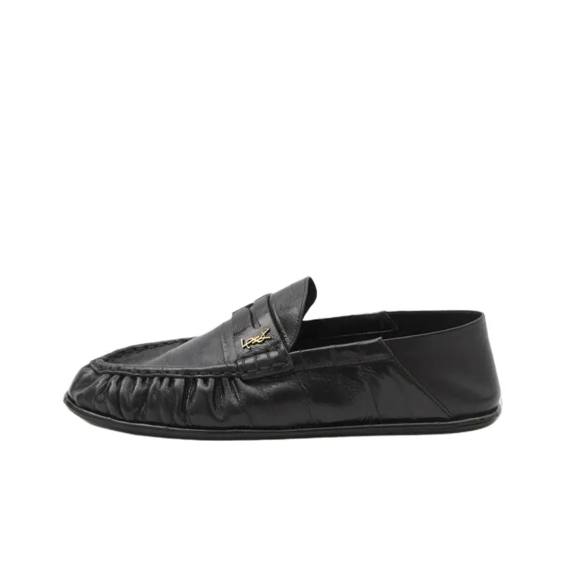 SAINT LAURENT Logo Plaque Slip On Loafers-0
