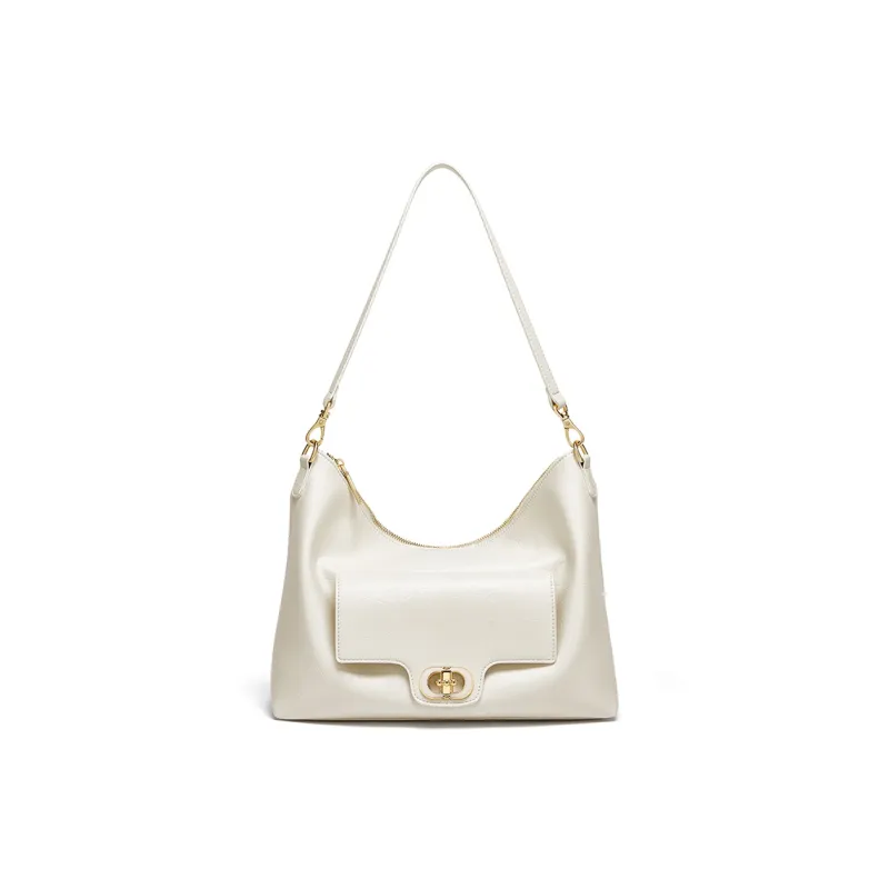 CNOLES Microfiber One Shoulder Shoulder Bag Women's Cream White/Milk Tea Beige/Black-0