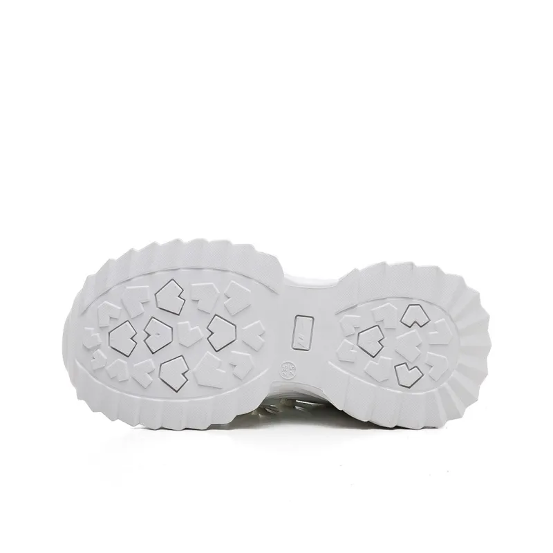 Warrior Breathable Lightweight Height Increasing Low Top Chunky Sneakers Women's White Light Gray Blue-3