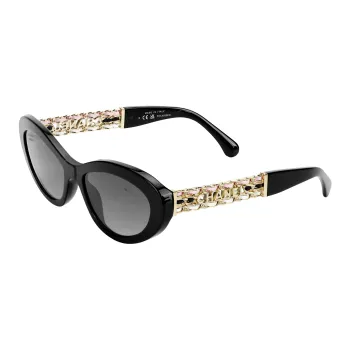 CHANEL Acetate Metal Leather Butterfly Sunglasses Women's Black
