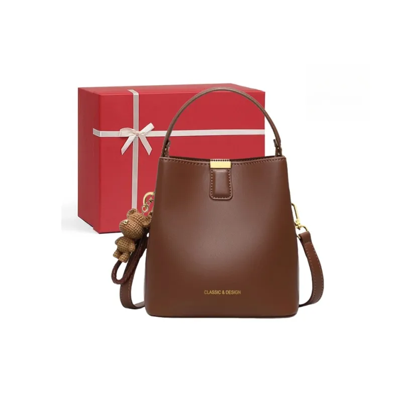 CNNCOO Cow Leather Bucket Bag, Crossbody Handbag Women's Milkshake White/Caramel Brown-6